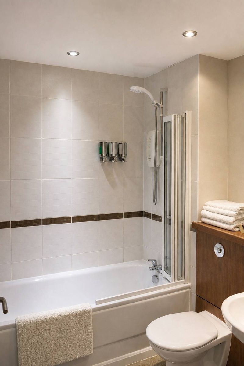 The family bathroom, with a large bath and shower