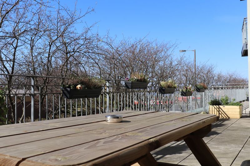 The big west-facing private terrace, with garden furniture