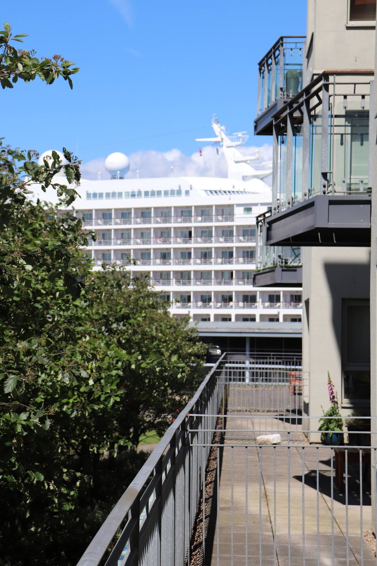 The view from the terrace across to the cruise terminal