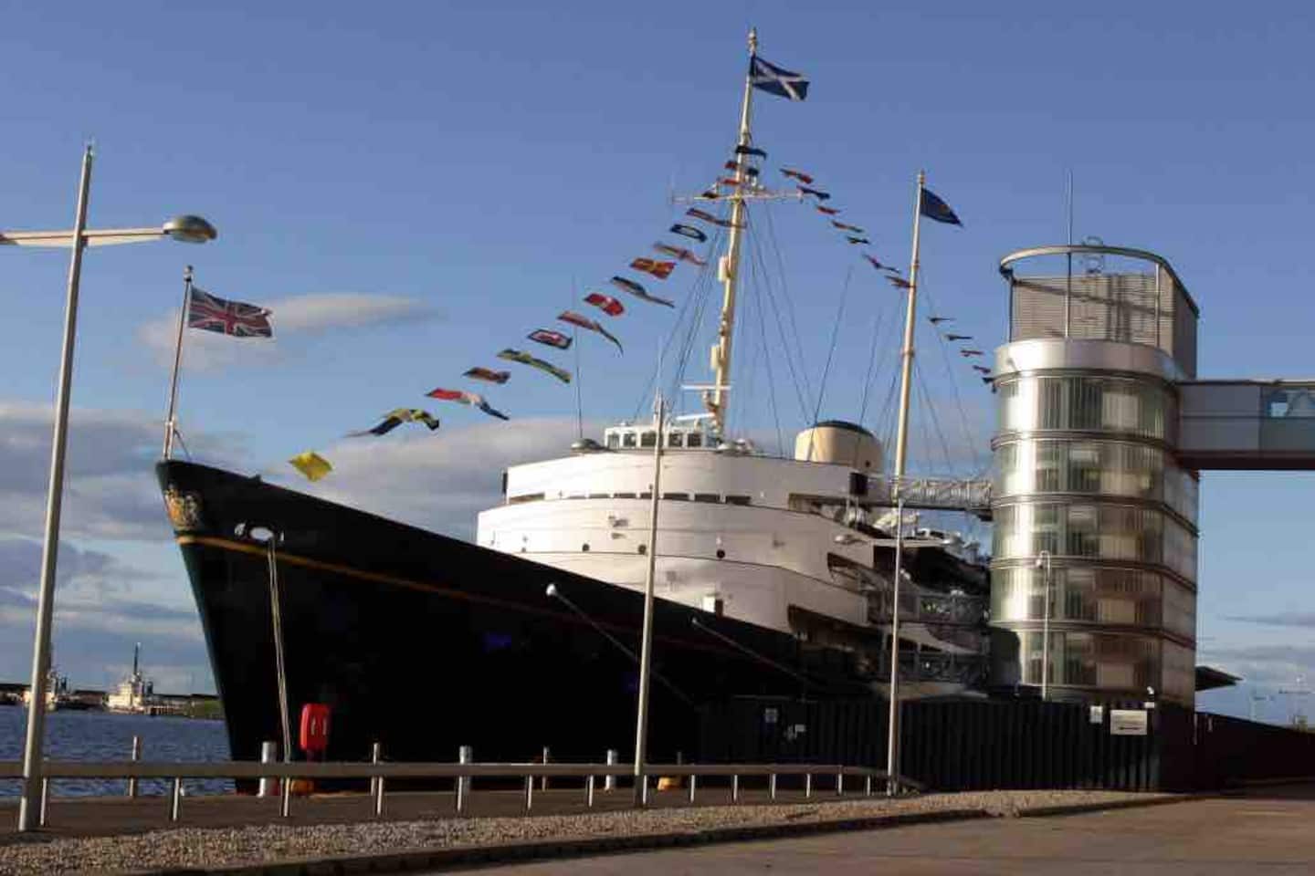 The Royal Yacht Britannia, berthed a five-minute walk away